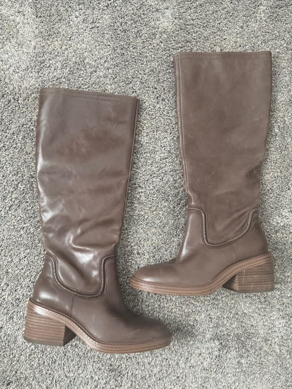 Vince Camuto Brown Leather Knee-High Block Heel Boots